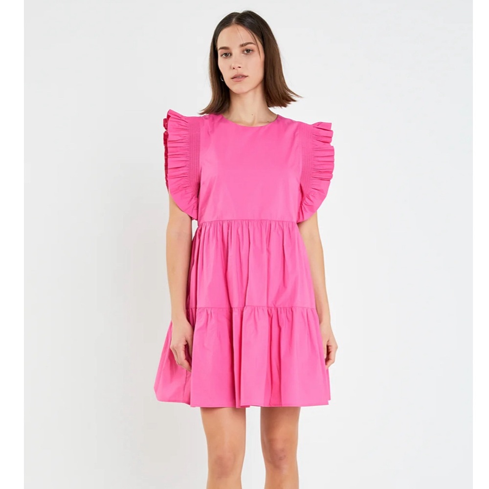 ENGLISH FACTORY Fushia Mini Dress with Ruffles